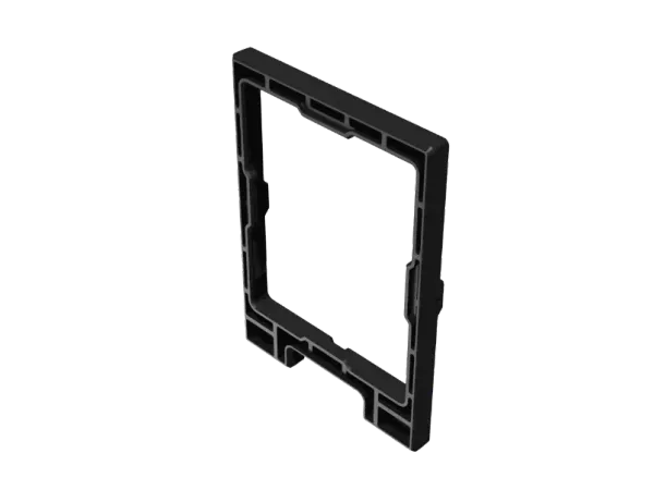 CAD render of a moulded glass-housing frame